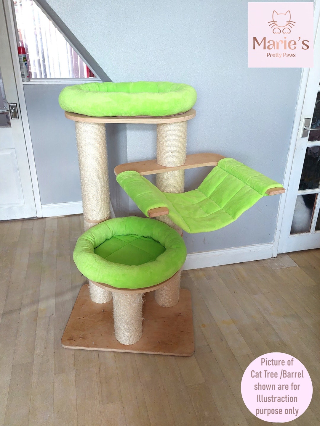 LIME GREEN Cuddle Fleece 3pc Cat Tree Bed Replacement Set to Fit in for