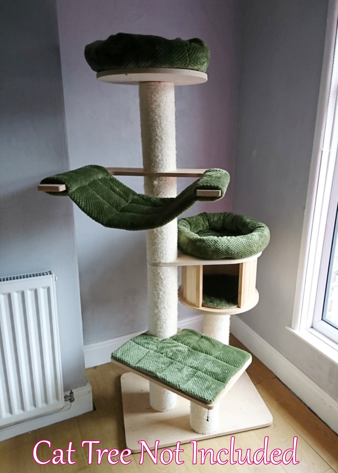 ARMY GREEN Waffle Fleece 5pc Cat Tree Bed Replacement Set to Fit in for