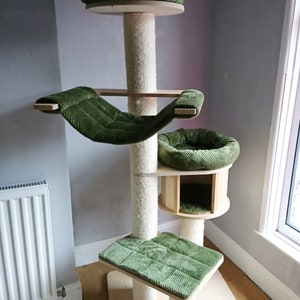 ARMY GREEN Waffle Fleece 5pc Cat Tree Bed Replacement Set to Fit in for Natural Paradise Cat Tree XL (not incl. cat tree)