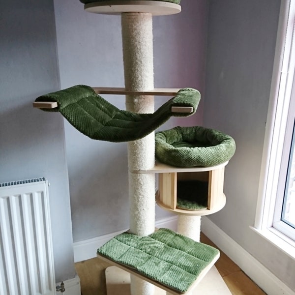 ARMY GREEN Waffle Fleece 5pc Cat Tree Bed Vervanging Set to Fit in for Natural Paradise Cat Tree XL (niet incl. krabpaal)