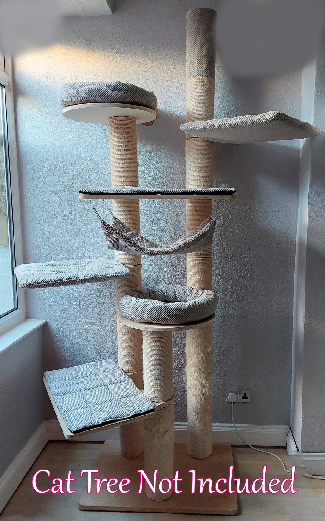 SILVER GREY Chenille Corduroy 8pc Cat Tree Bed Replacement Set to Fit