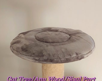 SILVER GREY Cuddle Fleece Round Cat Bed Cushion Replacement Cover Elastic Underneath to Attach on Any Platform of Cat Tree Scratching Post