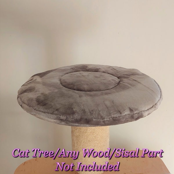 SILVER GREY Cuddle Fleece Round Cat Bed Cushion Replacement Cover Elastic Underneath to Attach on Any Platform of Cat Tree Scratching Post