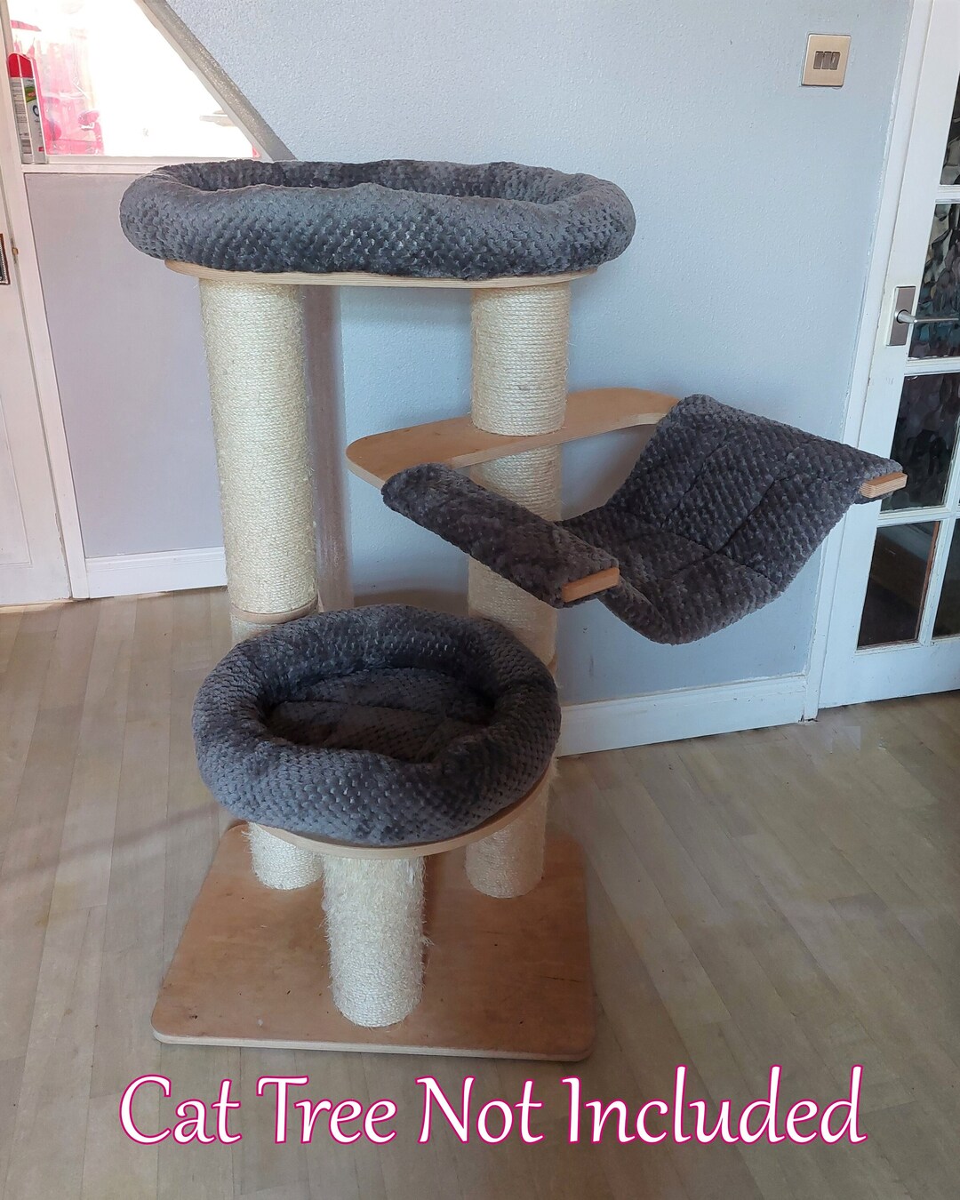 DARK GREY Waffle Fleece 3pc Cat Tree Bed Replacement Set to Fit in for