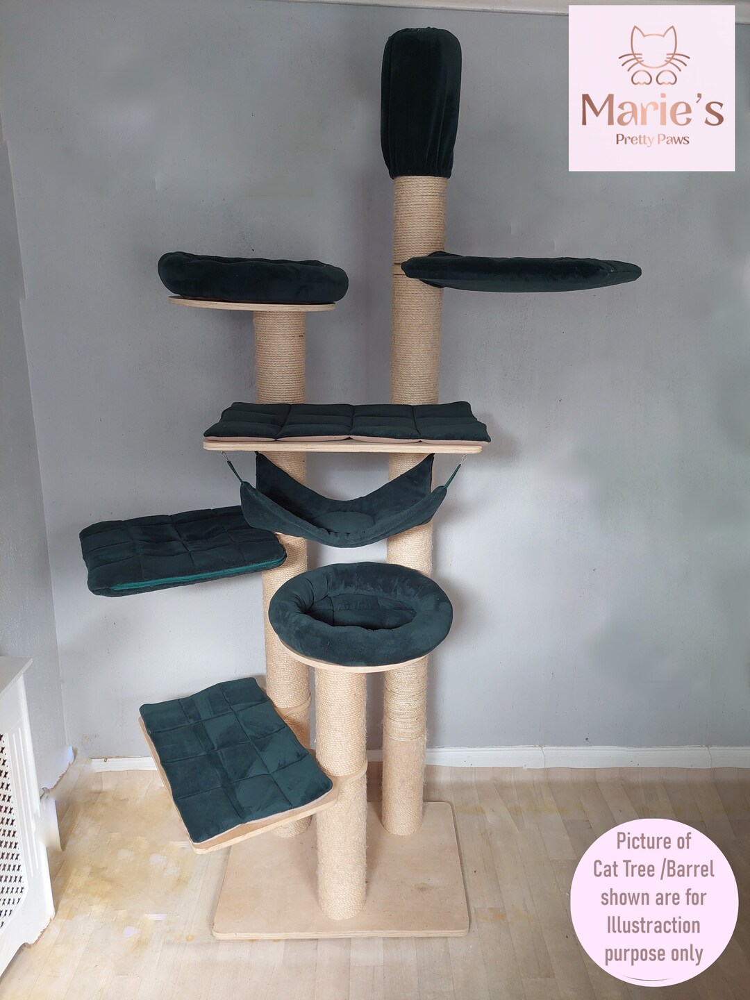 DARK GREEN Cuddle Fleece 8pc Cat Tree Bed Replacement Set to Fit in for