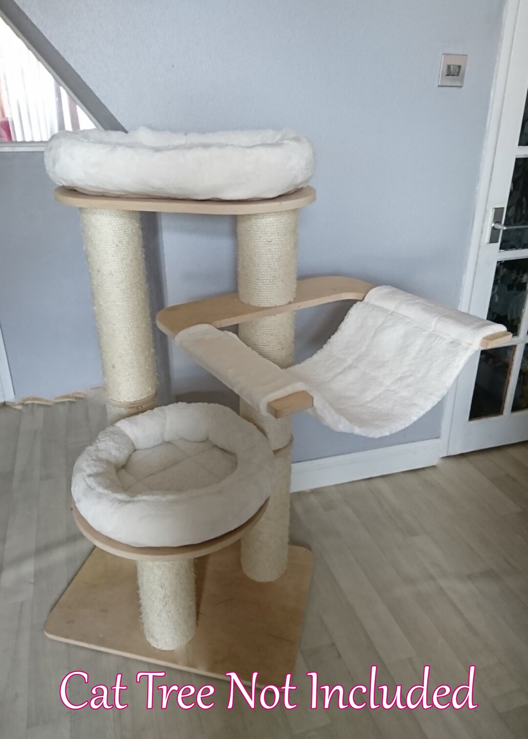IVORY CREAM Cuddle & Sherpa Fleece 3pc Cat Tree Bed Replacement Set to