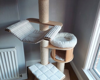IVORY CREAM Corduroy Stripe 5pc Cat Tree Bed Replacement Set to Fit in for Natural Paradise Cat Tree XL (not incl. cat tree)