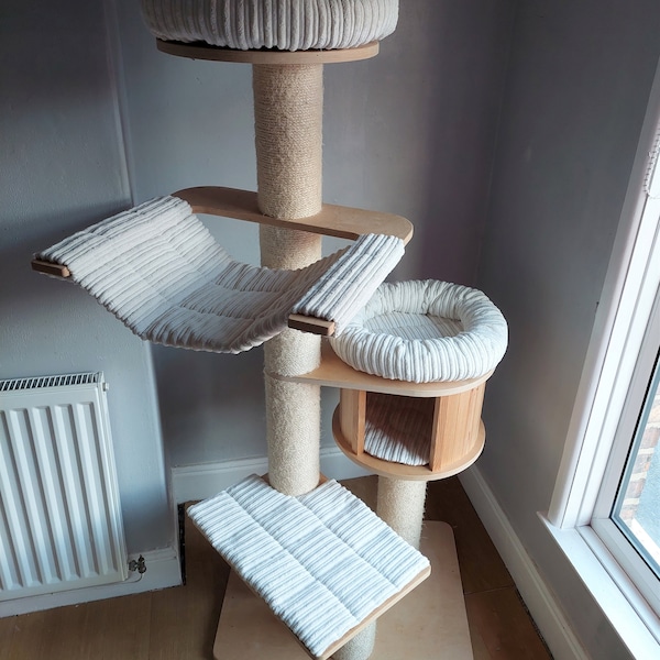 IVORY CREAM Corduroy Stripe 5pc KrabpaalBed Vervanging Set om in te passen voor Natural Paradise Cat Tree XL (niet incl. krabpaal)