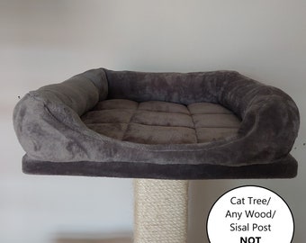MID-GREY Cuddle Fleece Cat Snuggle Square Bed Replacement Cover Elastic Underneath to Attach on Any Platform of Cat Tree Scratching Post