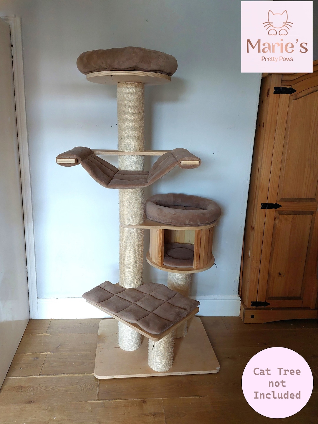 BISCUIT BROWN Cuddle Fleece 5pc Cat Tree Bed Replacement Set to Fit in for Natural Paradise Cat