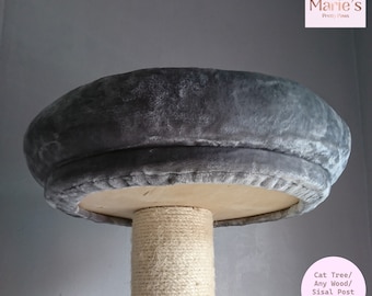 MID-GREY Cuddle Fleece Cat Snuggle Round Bed Replacement Cover Elastic Underneath to Attach on Any Platform of Cat Tree Scratching Post