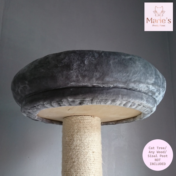 MID-GREY Cuddle Fleece Cat Snuggle Round Bed Replacement Cover Elastic Underneath to Attach on Any Platform of Cat Tree Scratching Post