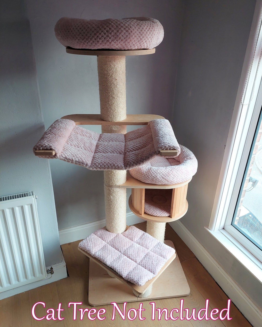 BLUSH PINK Waffle Fleece 5pc Cat Tree Bed Replacement Set to Fit in for