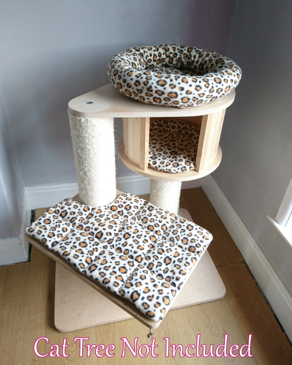 CHEETAH BEIGE Printed Fleece 3pc Cat Tree Bed Replacement Set to