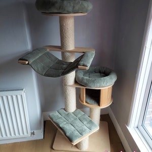 KHAKI GREEN Cuddle Fleece 5pc Cat Tree Bed Replacement Set to Fit in for Natural Paradise Cat Tree XL (not incl. cat tree)