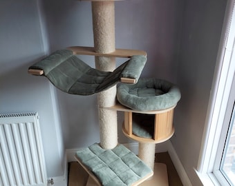 KHAKI GREEN Cuddle Fleece 5pc Cat Tree Bed Replacement Set to Fit in for Natural Paradise Cat Tree XL (not incl. cat tree)