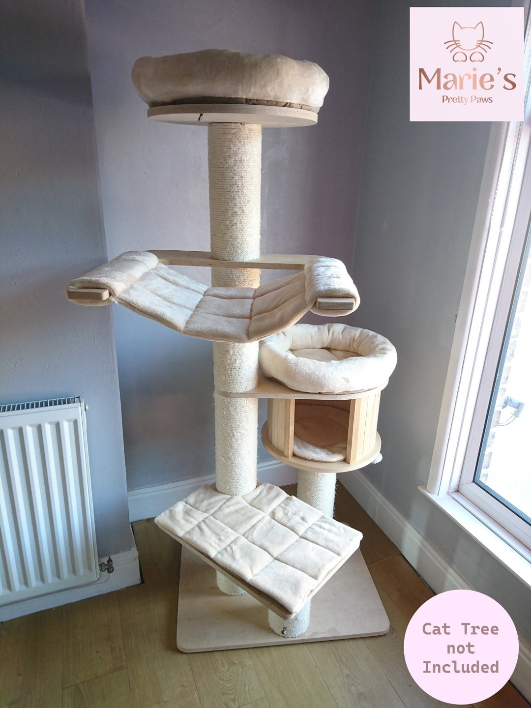 CREAM BEIGE Cuddle Fleece 5pc Cat Tree Bed Replacement Set to Fit in