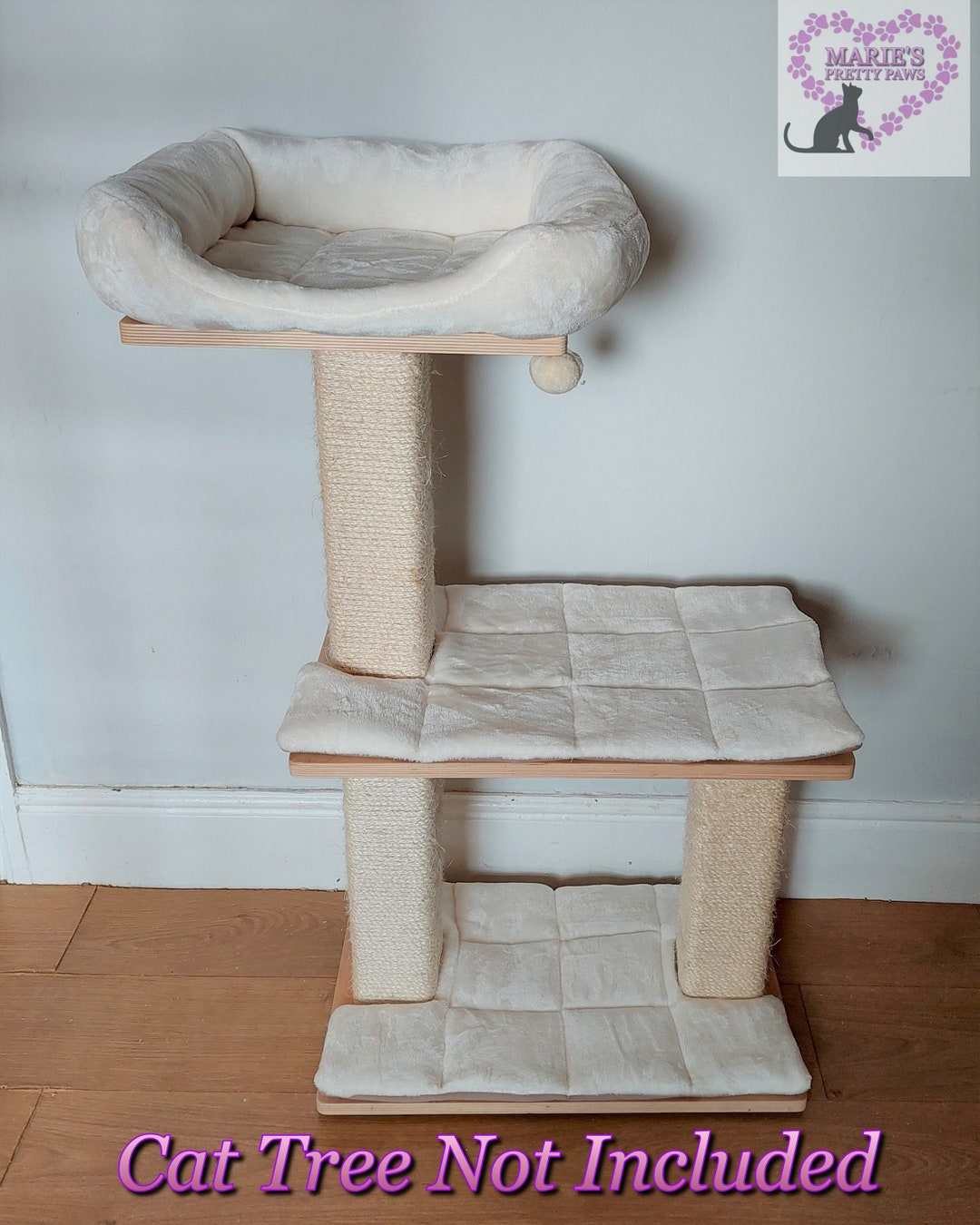 IVORY CREAM Soft Cuddle Fleece 3 Piece Cat Tree Bed Replacement Set to