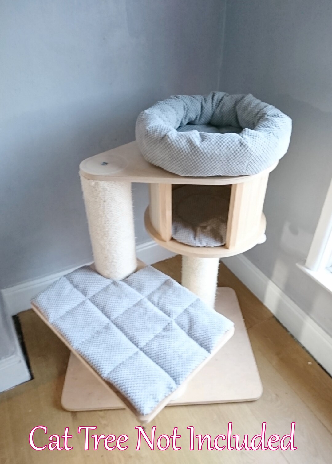 SILVER GREY Chenille Corduroy 3pc Cat Tree Bed Replacement Set to Fit