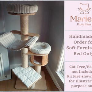 IVORY CREAM Jumbo Stripe Corduroy , Pet Cat Tree Cushions Bed Replacement Set to fit in for Natural Paradise Cat Tree Magnolia XL