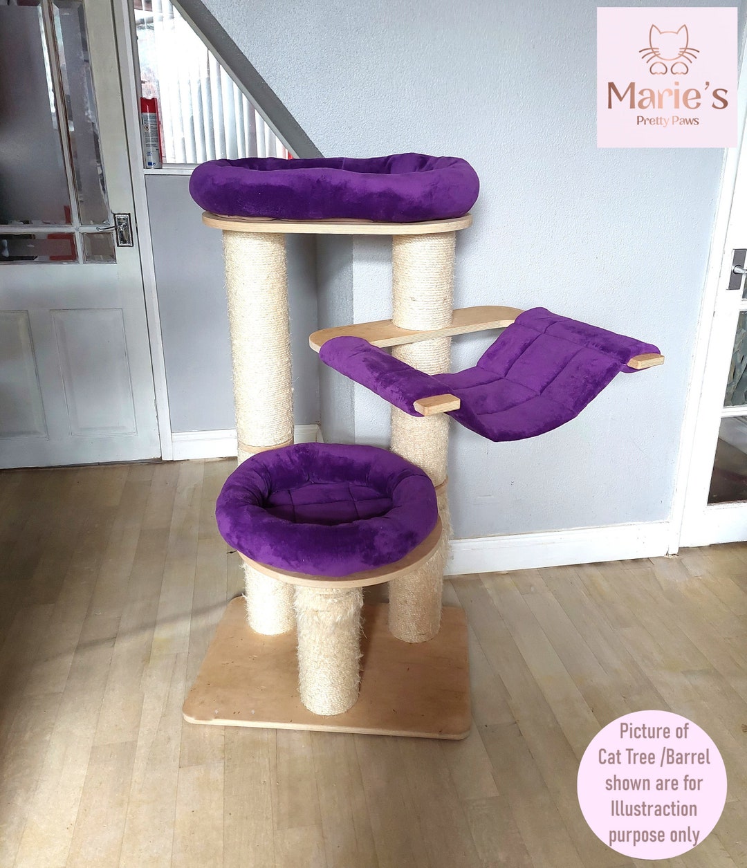 PURPLE Cuddle Fleece 3pc Cat Tree Bed Replacement Set to Fit in for
