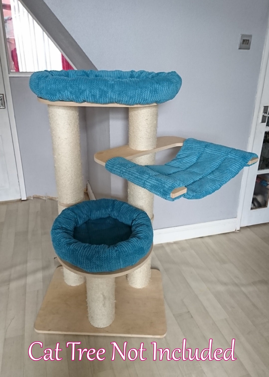 TEAL CHENILLE CORDUROY 3pc Cat Tree Bed Replacement Set to Fit in for