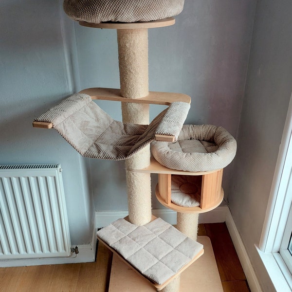 MINK BEIGE Chenille Corduroy 5pc Cat Tree Bed Replacement Set to Fit in for Natural Paradise Cat Tree XL (not incl. cat tree)