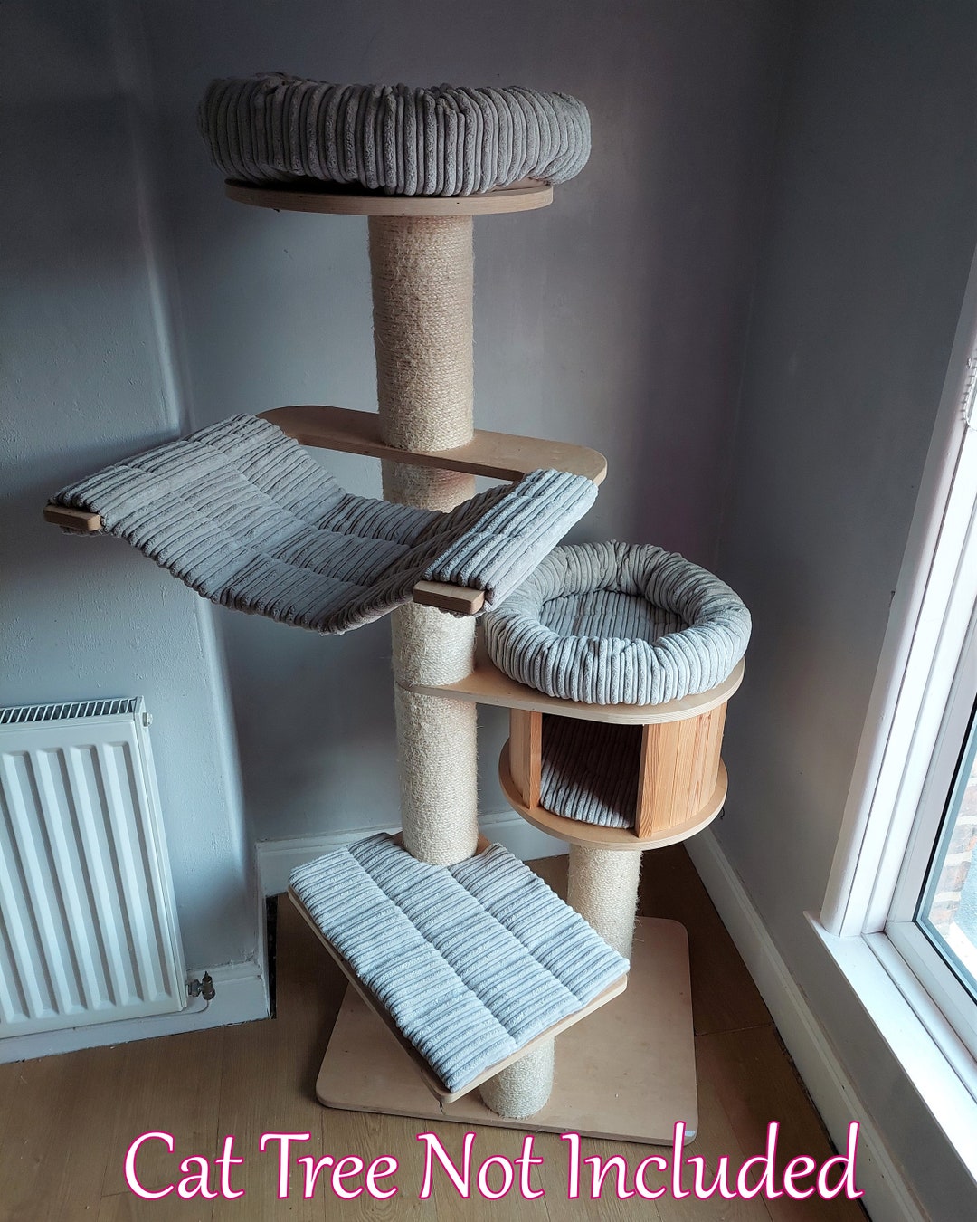 SILVER GREY Corduroy Stripe 5pc Cat Tree Bed Replacement Set to Fit in