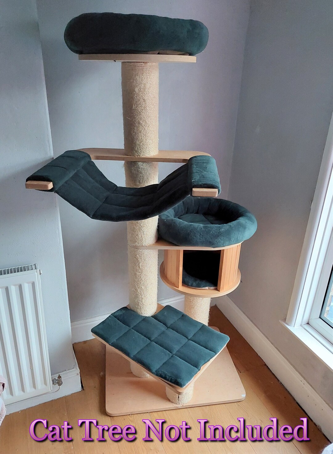 DARK GREEN Cuddle Fleece 5pc Cat Tree Bed Replacement Set to Fit in for