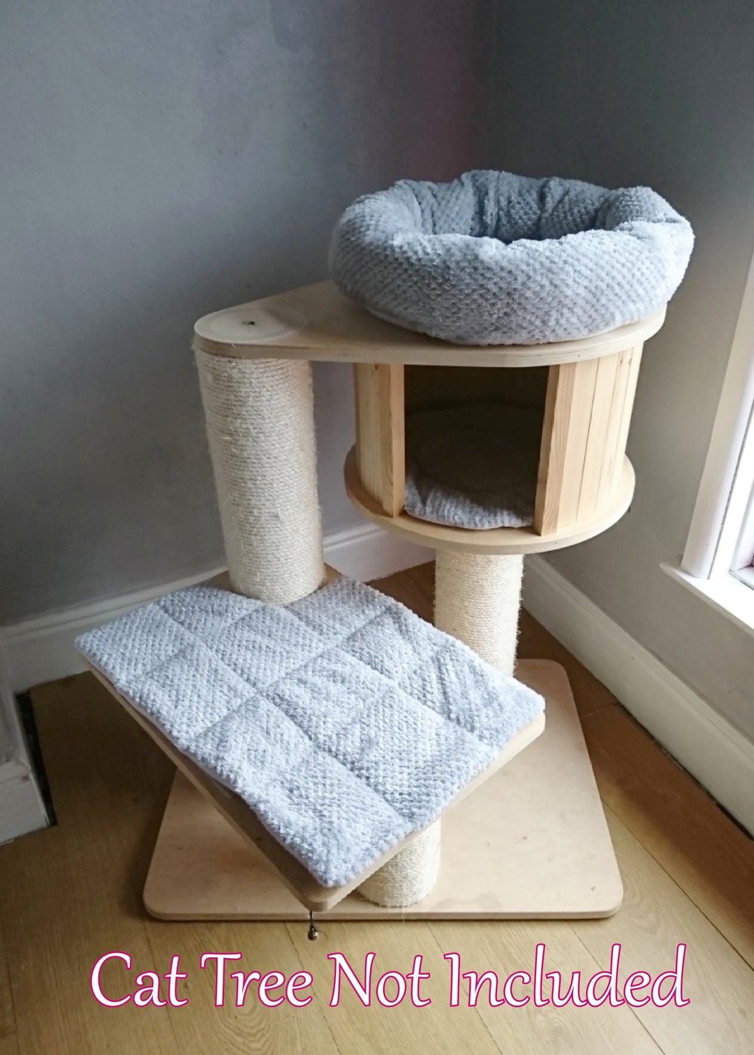 SILVER GREY Waffle Fleece 3pc Cat Tree Bed Replacement Set to Fit in