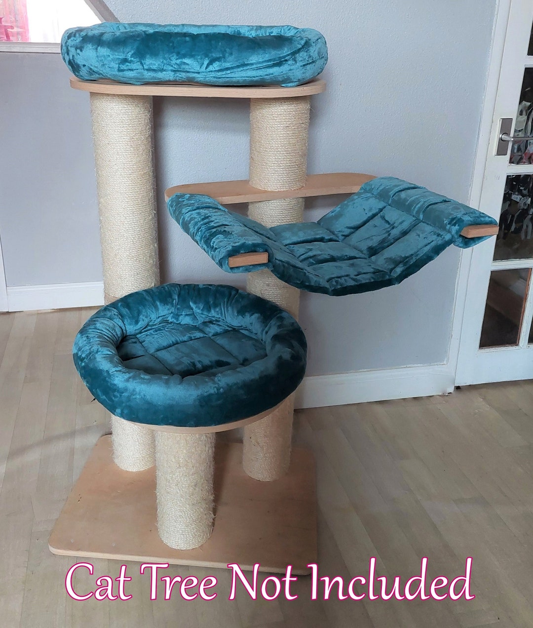 TURQUOISE BLUE Cuddle Fleece 3pc Cat Tree Bed Replacement Set to Fit in