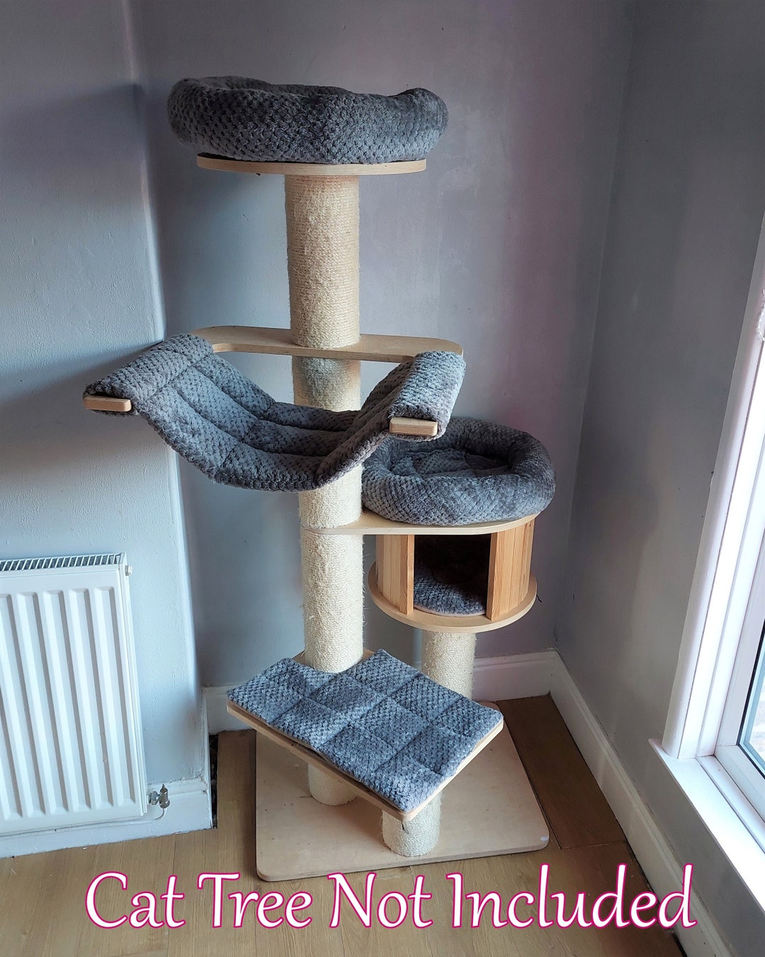 DARK GREY Waffle Fleece 5pc Cat Tree Bed Replacement Set to Fit in for