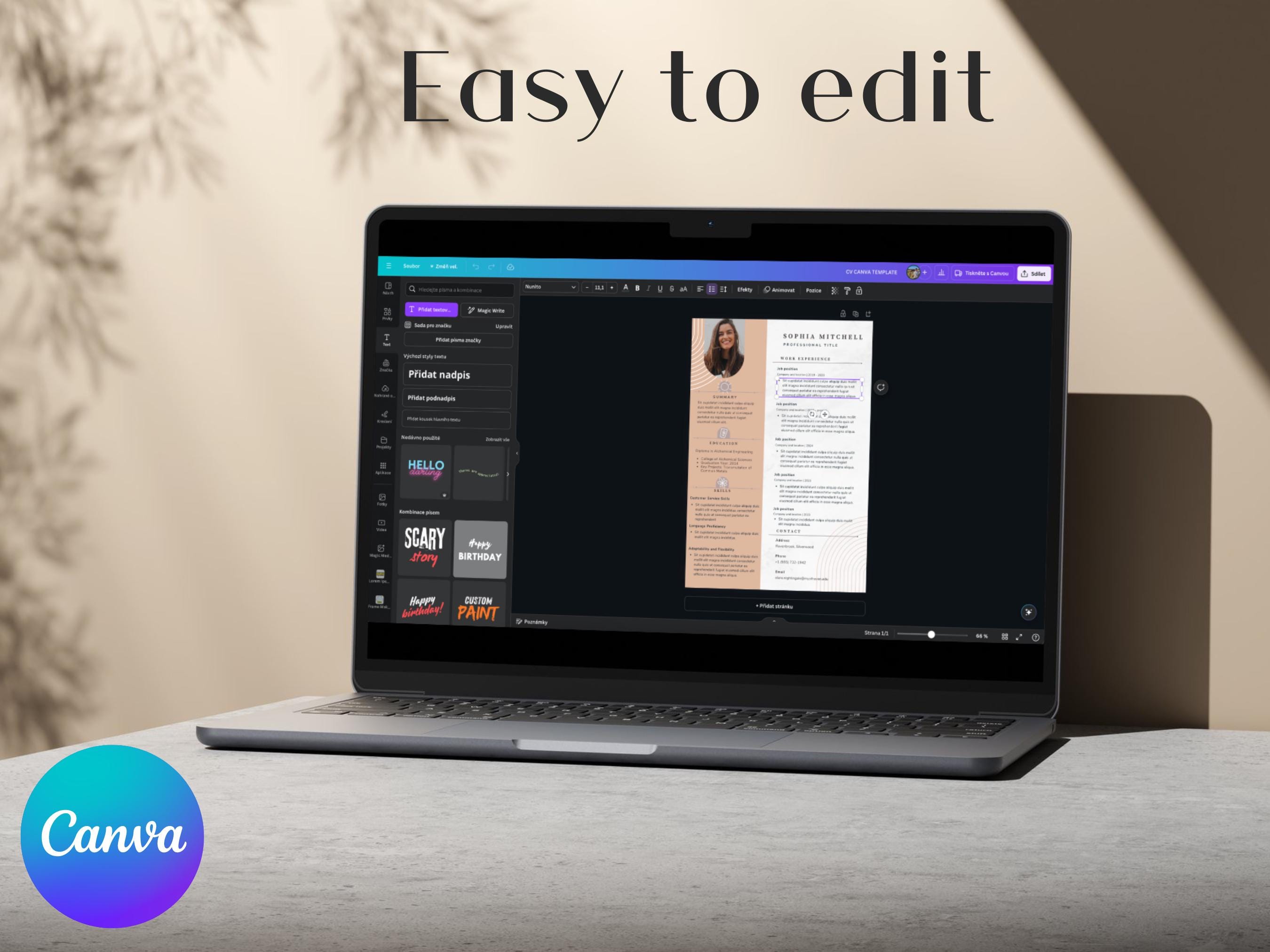 Editable CV Template for Canva | Professional Resume Design for Job