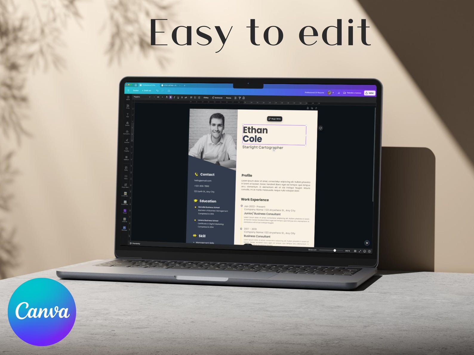 Clean & Modern Canva Resume Template | Editable CV Design for Job