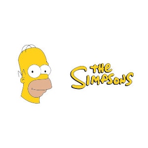 May include: A yellow cartoon character with a big smile and the text "The Simpsons" in yellow.