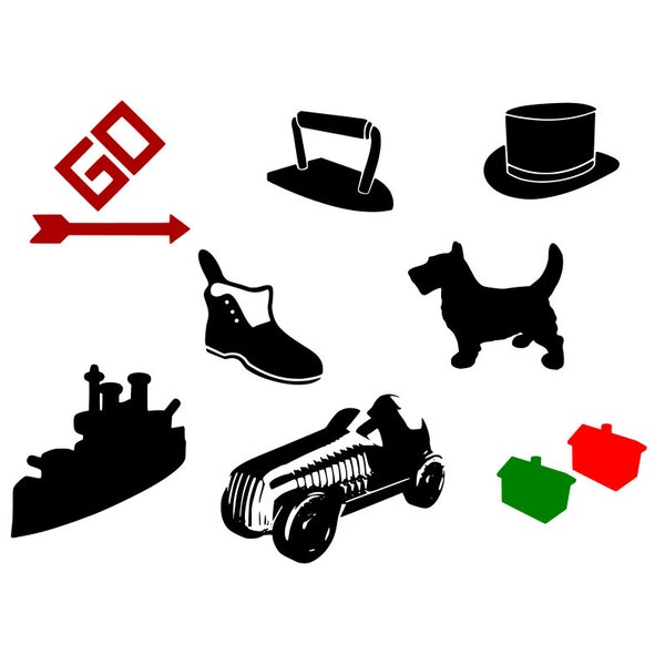 Monopoly Pieces Game Bundle Design Cut File - Stencil - Silhouette - Cricut - svg - png - dxf - pdf - Sticker Template - cutting file