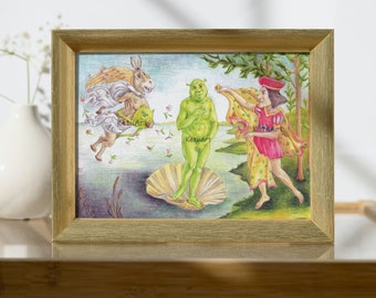 The Birth of Shrek Drawing (Parody of The Birth of Venus) - Printable Download