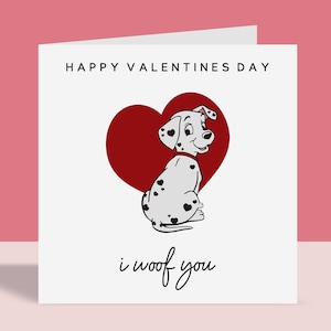Tarjeta de San Valentín I Woof You: linda tarjeta de dálmata / tarjeta de felicitación, amor, corazones, para él, para ella, romántico, dálmata, perro