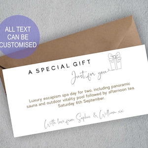 Regalo personalizado / Vale de regalo, Tarjeta de regalo especial, Billete,