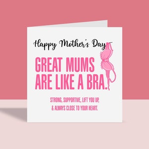 Las grandes mamás son como un sostén: tarjeta de felicitación / tarjeta divertida para el Día de la Madre, para él y para ella, tamaño A6, cuadrada