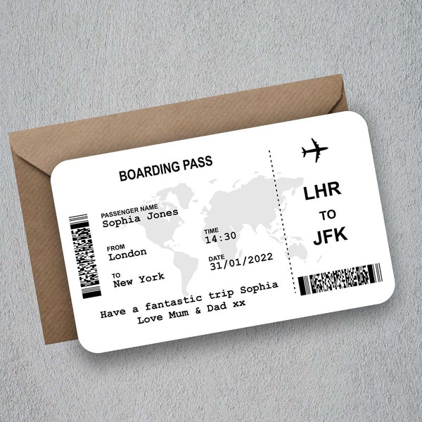 Personalised Custom | Gift Airline Ticket , Boarding Pass, Gift Card,