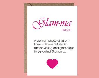 Glam-ma | Greetings Card, Mothers Day, For Her, Grandma, Heart A6