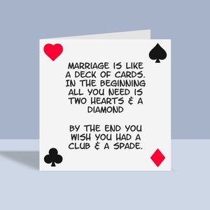 Le mariage, c'est comme un jeu de cartes | Carte de mariage, carte d'anniversaire, A6