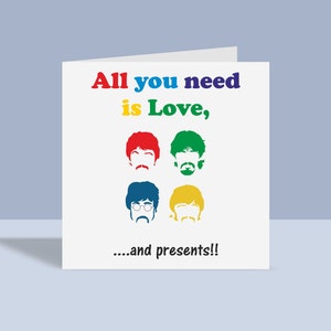 Todo lo que necesitas es amor - Letras de los Beatles inspiradas / Tarjeta de cumpleaños, Tarjeta de felicitación, Feliz cumpleaños, Para él, Para ella, A6