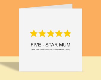 5 Star Mum | Greetings Card, Mothers Day, 5 star, For Her, Funny,  A6