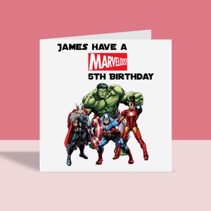 Tarjeta de cumpleaños personalizada de superhéroe: tarjeta de cumpleaños de Marvel Avengers para niños y niñas: tarjeta de felicitación para hijo, hija, sobrina, sobrino y nieto