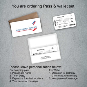 Personalised Custom Gift Airline Ticket , Boarding Pass, Gift Card, Pass & Wallet Set