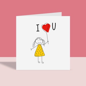 Te amo corazón - Personaje de palo / Linda tarjeta de cumpleaños / Tarjeta de felicitación, Corazón de amor, Para ella/él, Linda