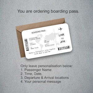 Personalised Custom Gift Airline Ticket , Boarding Pass, Gift Card, Boarding Pass