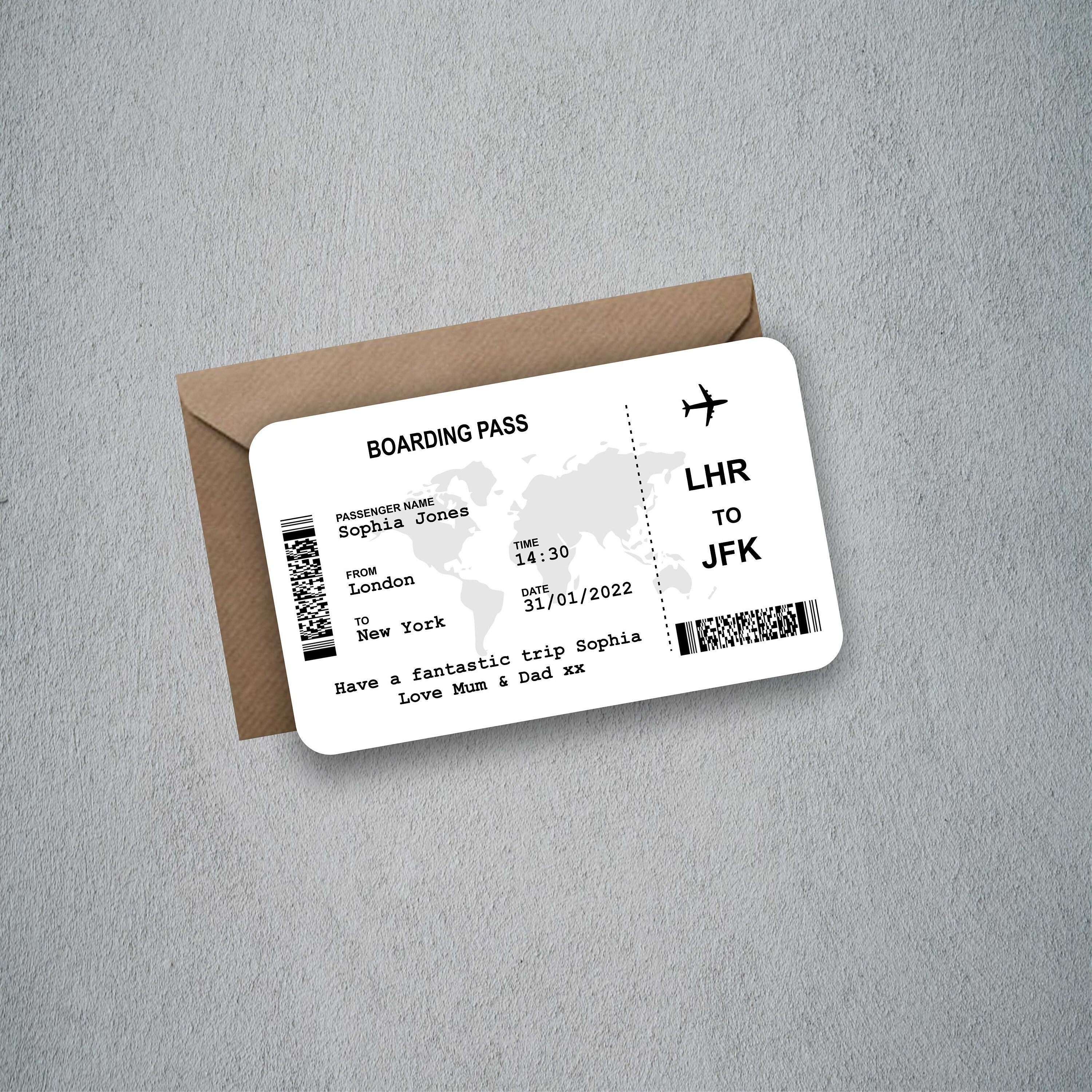 Carte à gratter billet d'avion personnalisable / Carte d'embarquement /  Boarding pass -  France